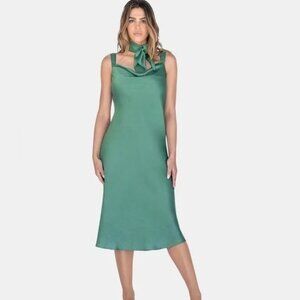 Marilyn Hatten Yolanda Satin Cowl Neck Midi Dress
